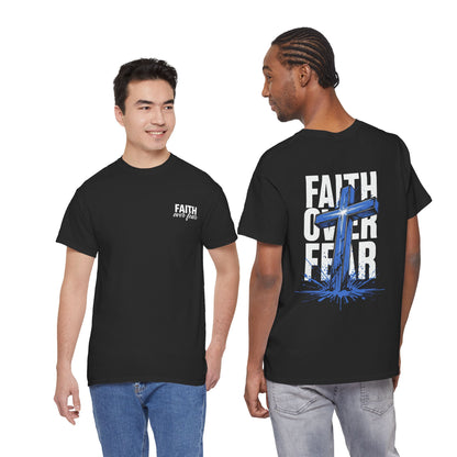 Faith Over Fear T-Shirt — BLUE Christian Cross Inspirational Tee