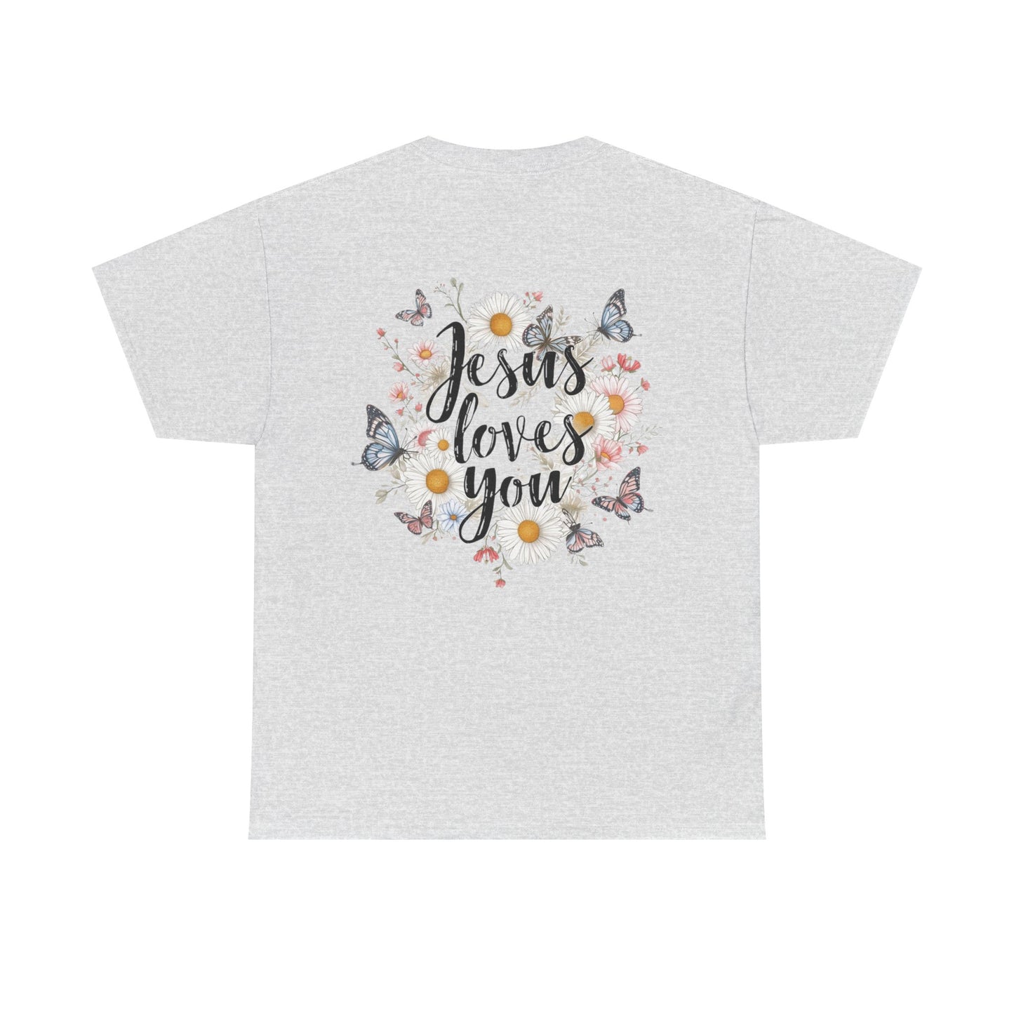 Christian T-Shirt — “Jesus Loves You” Floral Butterfly Tee