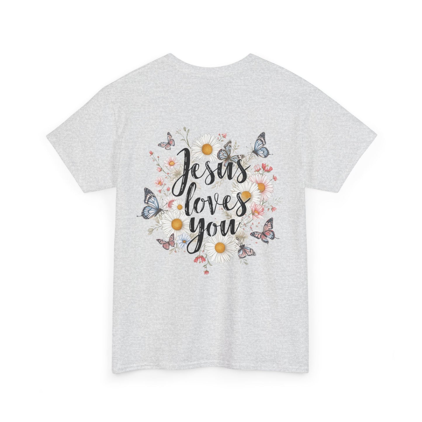 Christian T-Shirt — “Jesus Loves You” Floral Butterfly Tee