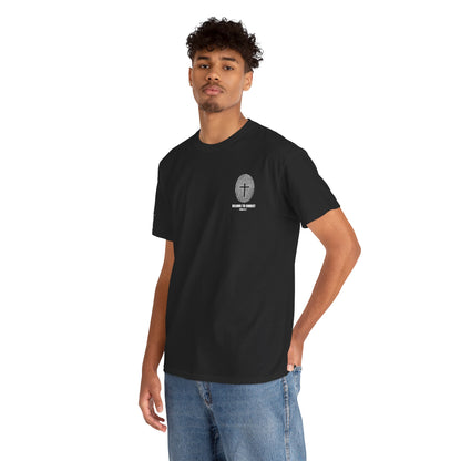 Belong to Christ T-Shirt — Christian Cross Fingerprint Tee (Isaiah 43:1)