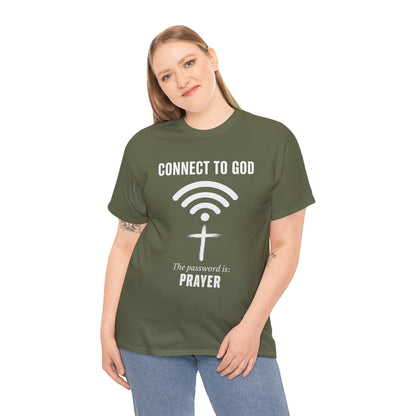 (UNISEX) Connect to God Prayer T-Shirt — Christian Faith Tee with Cross WiFi Design