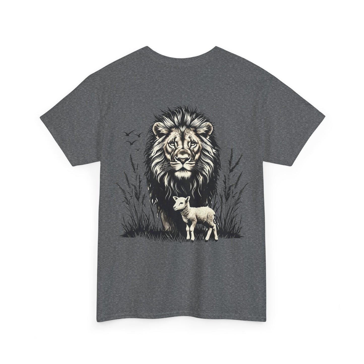 Lion and Lamb Graphic Tee — Protective Lion with Lamb Illustration