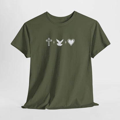 Worship Tee — "I Was Built to Worship" Christian Cross + Dove + Heart T‑Shirt