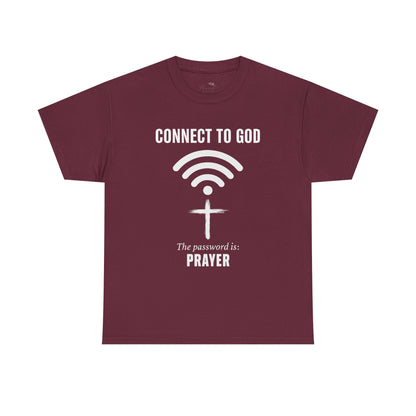 (UNISEX) Connect to God Prayer T-Shirt — Christian Faith Tee with Cross WiFi Design
