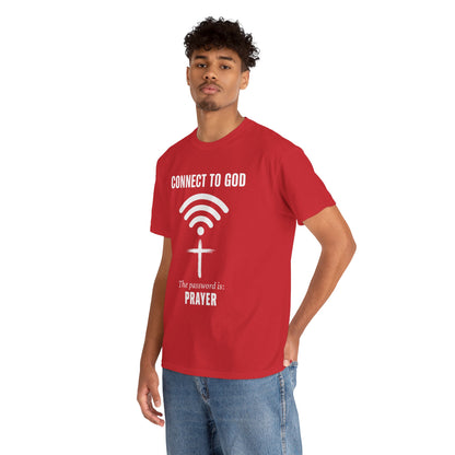 (UNISEX) Connect to God Prayer T-Shirt — Christian Faith Tee with Cross WiFi Design