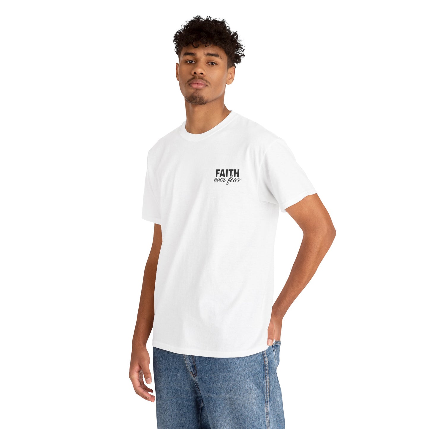 Faith Over Fear T-Shirt — BLUE Christian Cross Inspirational Tee