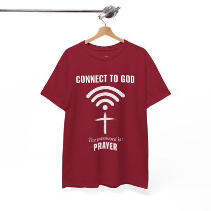 (UNISEX) Connect to God Prayer T-Shirt — Christian Faith Tee with Cross WiFi Design