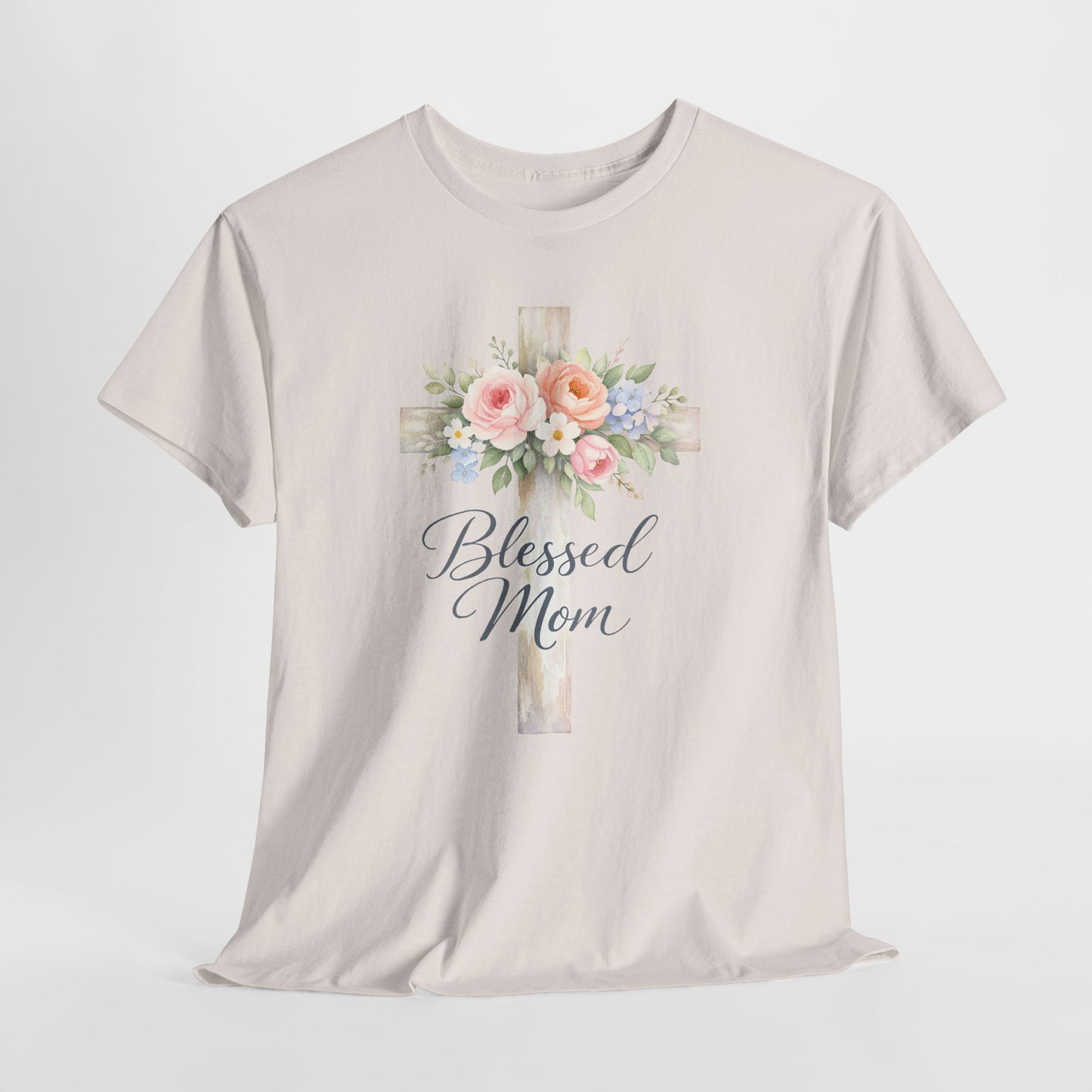 Blessed Mom Floral Cross T-Shirt