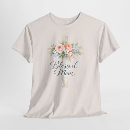 Blessed Mom Floral Cross T-Shirt