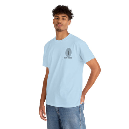 Belong to Christ T-Shirt — Christian Cross Fingerprint Tee (Isaiah 43:1)