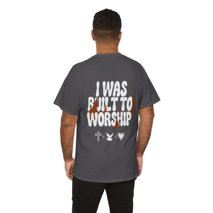 Worship Tee — "I Was Built to Worship" Christian Cross + Dove + Heart T‑Shirt