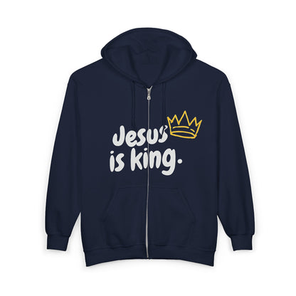 (UNISEX) Jesus Is King Zip Hoodie — Faith-Based Full‑Zip Sweatshirt