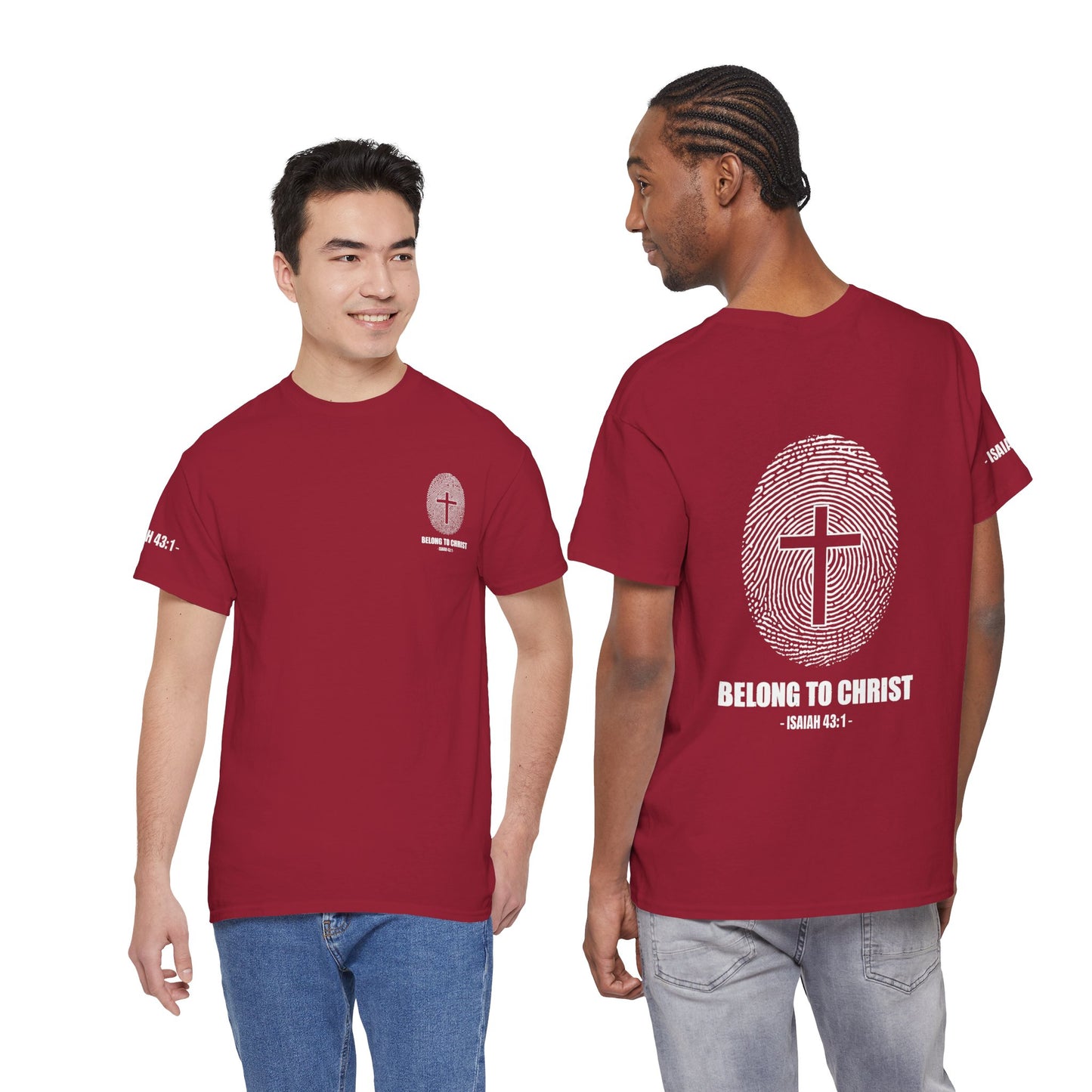 Belong to Christ T-Shirt — Christian Cross Fingerprint Tee (Isaiah 43:1)