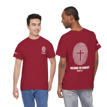 Belong to Christ T-Shirt — Christian Cross Fingerprint Tee (Isaiah 43:1)