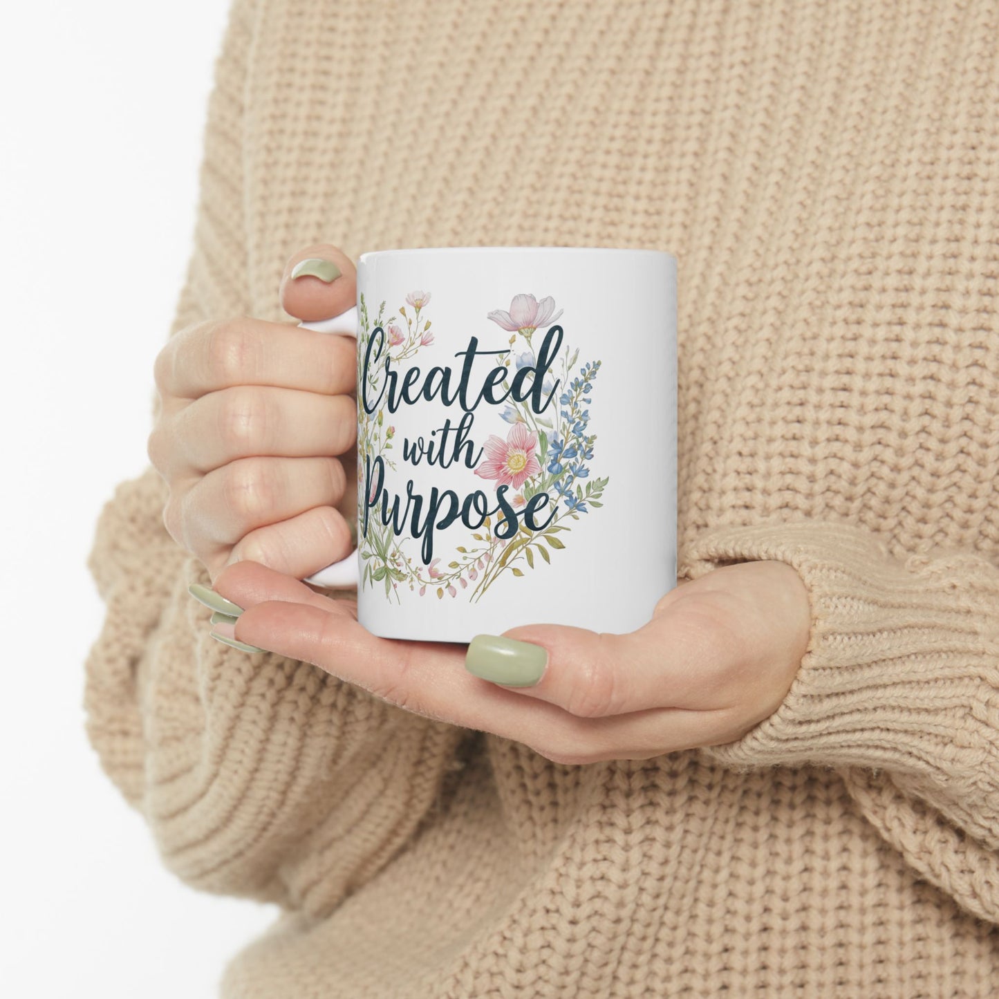 Ceramic Mug — "Created on Purpose" Floral Coffee Mug (11oz & 15oz)