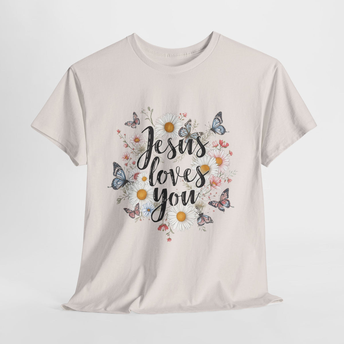 Christian T-Shirt — “Jesus Loves You” Floral Butterfly Tee