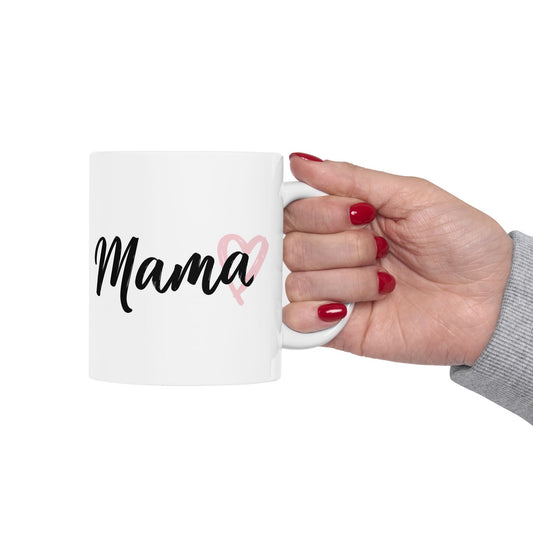 Mama Coffee Mug – Pink Heart Script Ceramic Mug (11oz & 15oz)