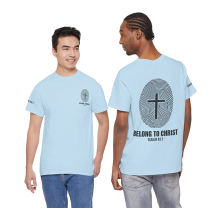 Belong to Christ T-Shirt — Christian Cross Fingerprint Tee (Isaiah 43:1)