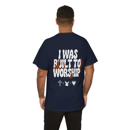 Worship Tee — "I Was Built to Worship" Christian Cross + Dove + Heart T‑Shirt