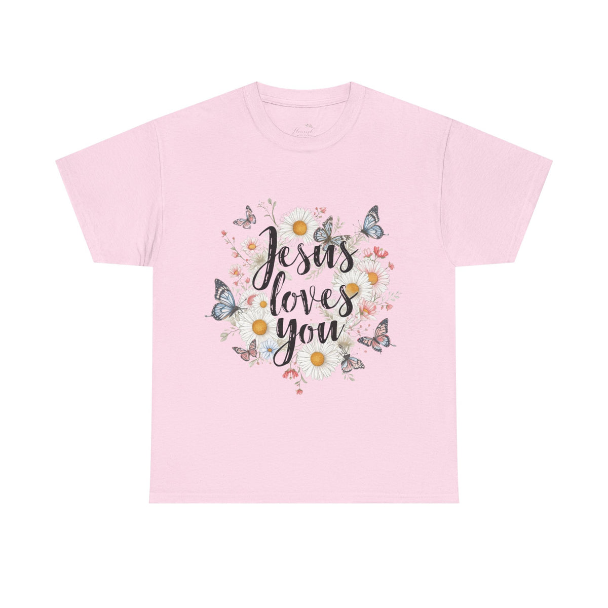 Christian T-Shirt — “Jesus Loves You” Floral Butterfly Tee