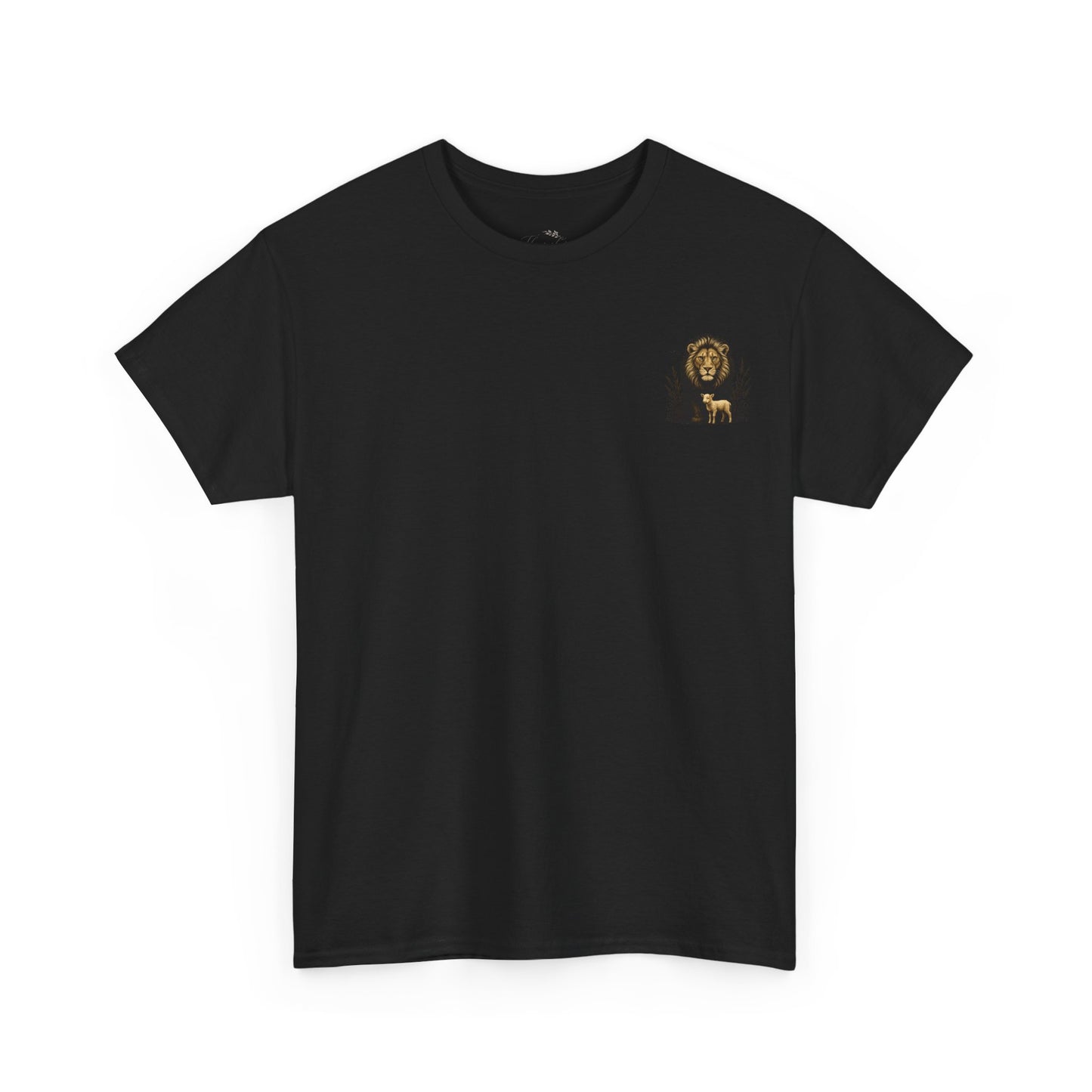 Lion and Lamb Graphic Tee — Protective Lion with Lamb Illustration