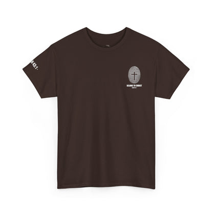 Belong to Christ T-Shirt — Christian Cross Fingerprint Tee (Isaiah 43:1)