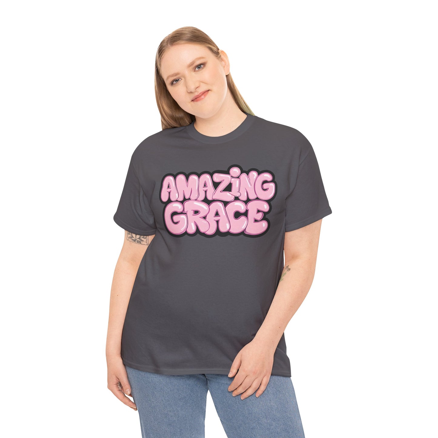 Amazing Grace T-Shirt — Pink Bubble Letter Christian Tee