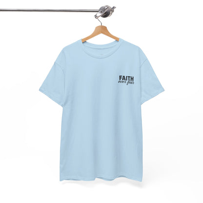 Faith Over Fear T-Shirt — BLUE Christian Cross Inspirational Tee