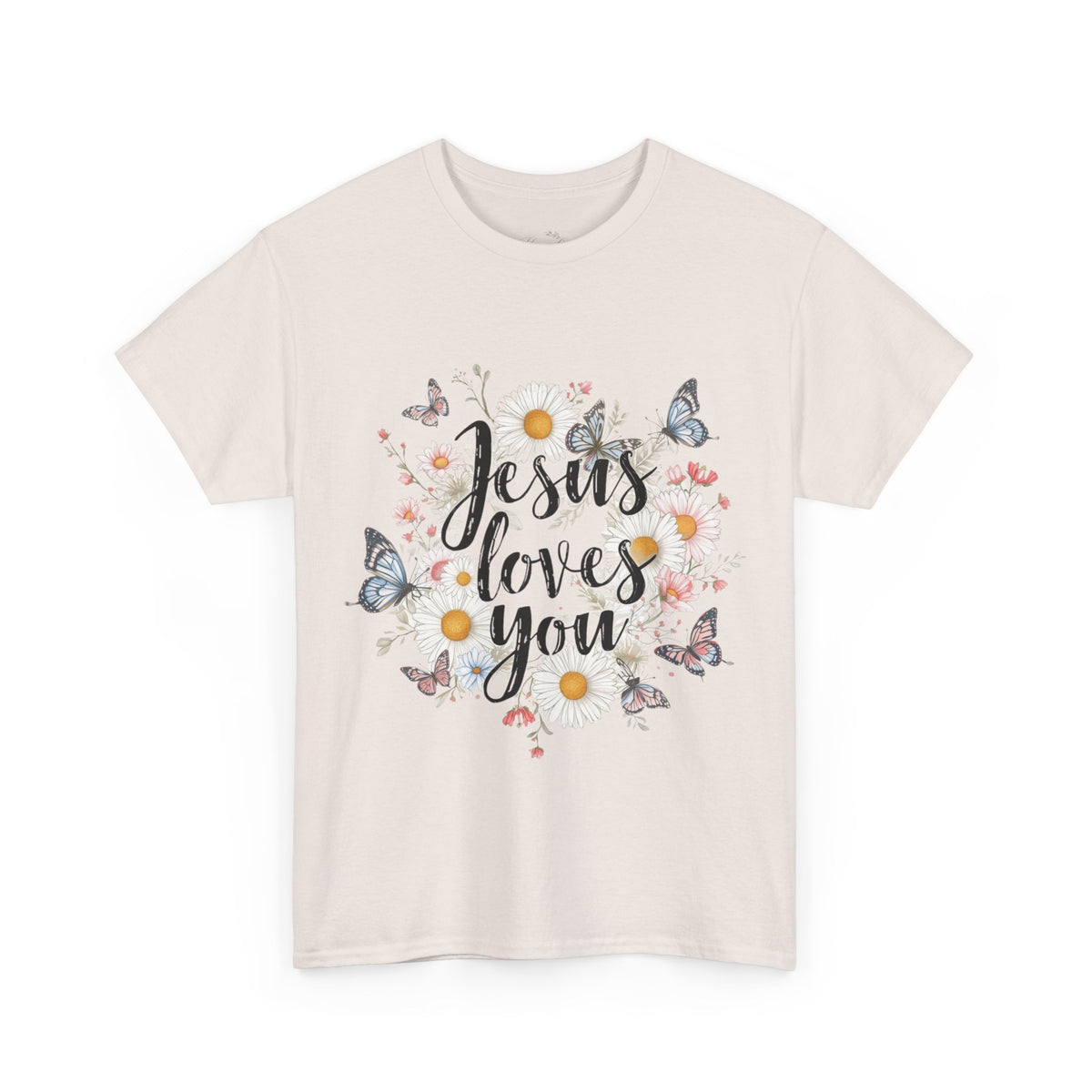 Christian T-Shirt — “Jesus Loves You” Floral Butterfly Tee