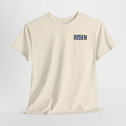 BLUE Risen Jesus Tee — Christian Easter Shirt with Crown of Thorns Design