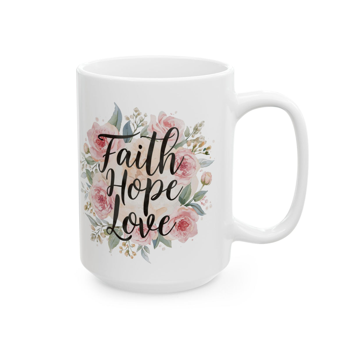 Floral Pink Roses Ceramic Mug — Elegant Botanical Coffee Cup (11oz & 15oz)