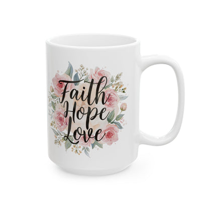 Floral Pink Roses Ceramic Mug — Elegant Botanical Coffee Cup (11oz & 15oz)
