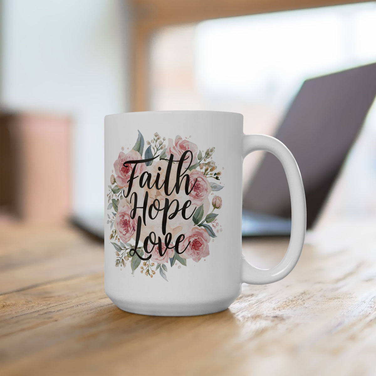 Floral Pink Roses Ceramic Mug — Elegant Botanical Coffee Cup (11oz & 15oz)