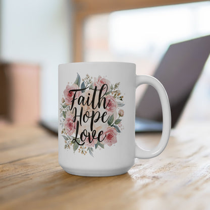 Floral Pink Roses Ceramic Mug — Elegant Botanical Coffee Cup (11oz & 15oz)