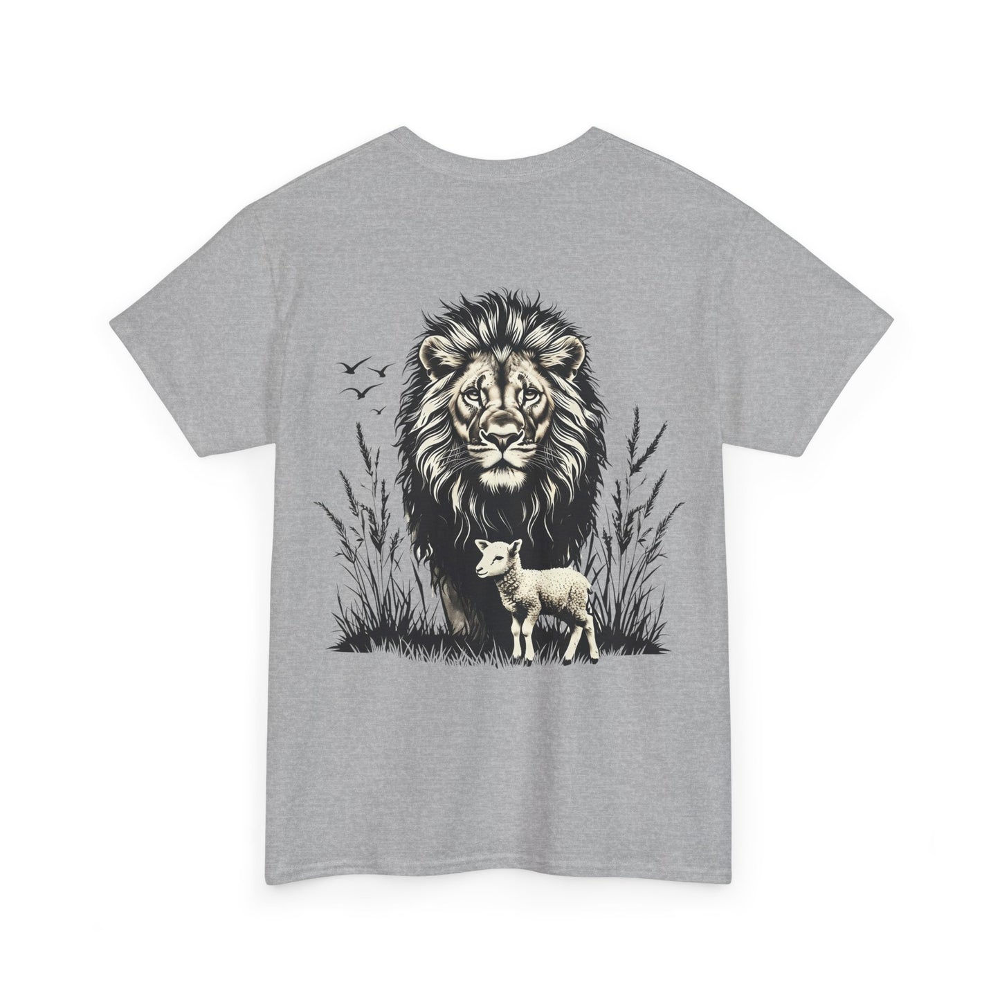 Lion and Lamb Graphic Tee — Protective Lion with Lamb Illustration