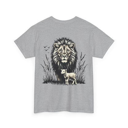 Lion and Lamb Graphic Tee — Protective Lion with Lamb Illustration