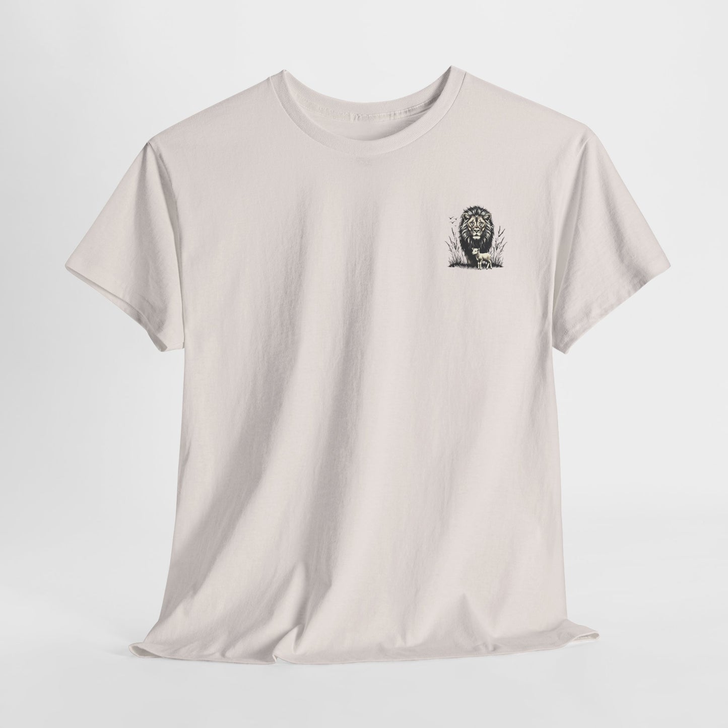 Lion and Lamb Graphic Tee — Protective Lion with Lamb Illustration