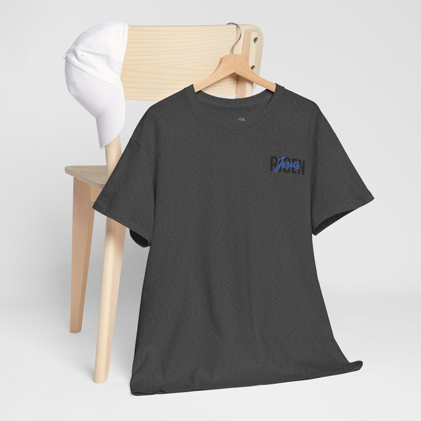 BLUE Risen Jesus Tee — Christian Easter Shirt with Crown of Thorns Design
