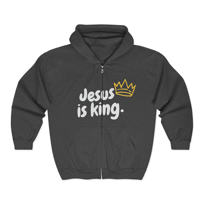 (UNISEX) Jesus Is King Zip Hoodie — Faith-Based Full‑Zip Sweatshirt