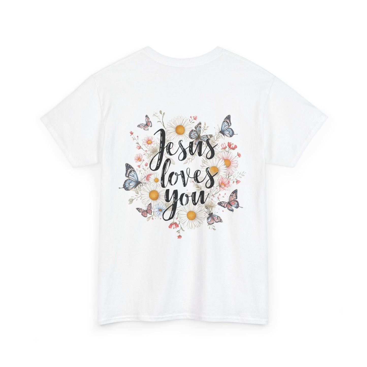 Christian T-Shirt — “Jesus Loves You” Floral Butterfly Tee