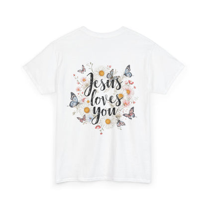 Christian T-Shirt — “Jesus Loves You” Floral Butterfly Tee