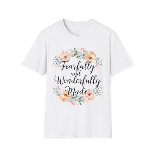 T-Shirt — "Fearfully and Wonderfully Made" Floral Inspirational Tee