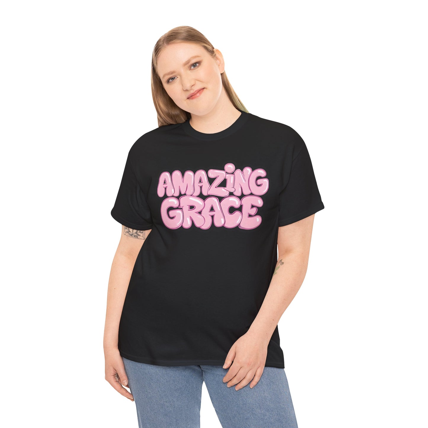 Amazing Grace T-Shirt — Pink Bubble Letter Christian Tee