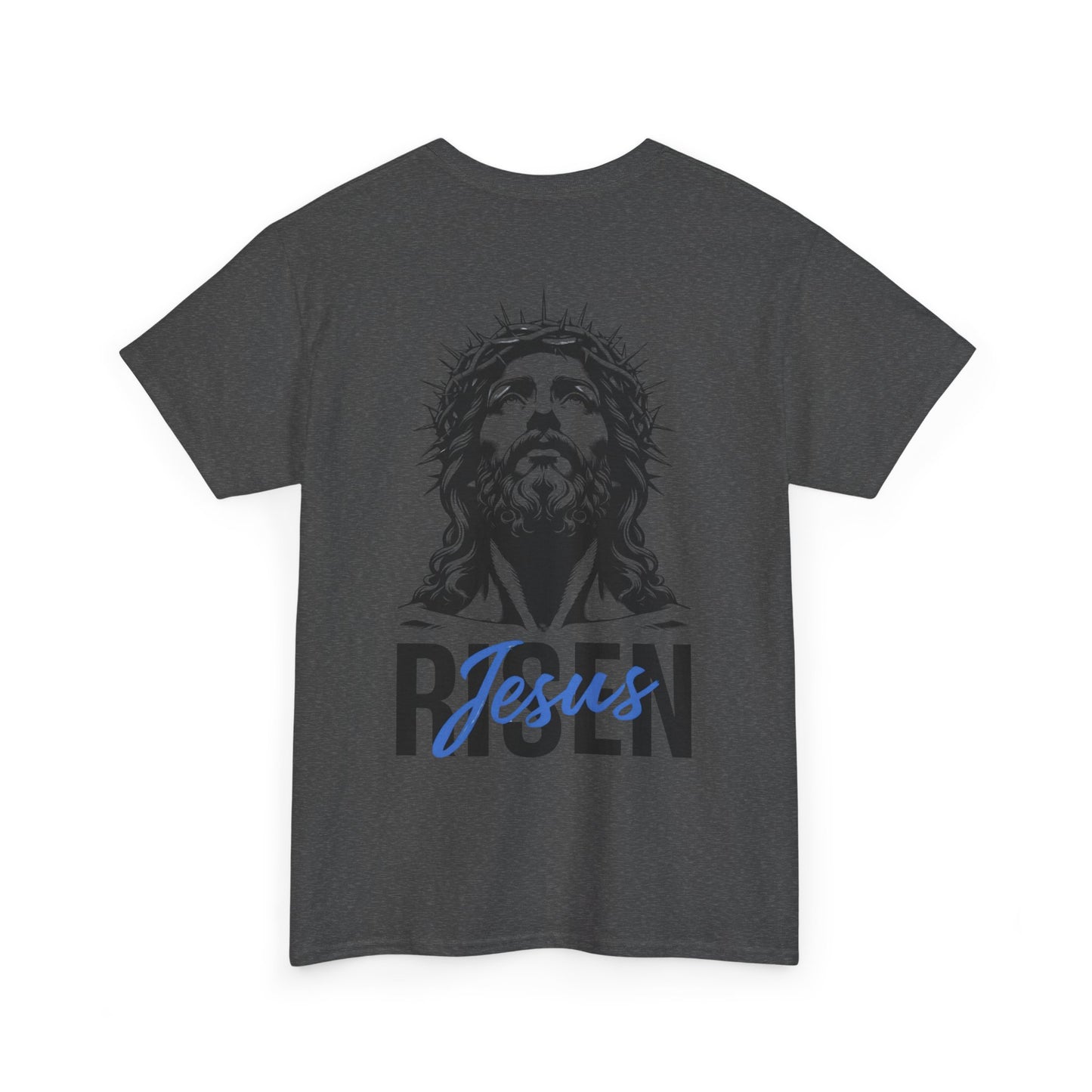BLUE Risen Jesus Tee — Christian Easter Shirt with Crown of Thorns Design