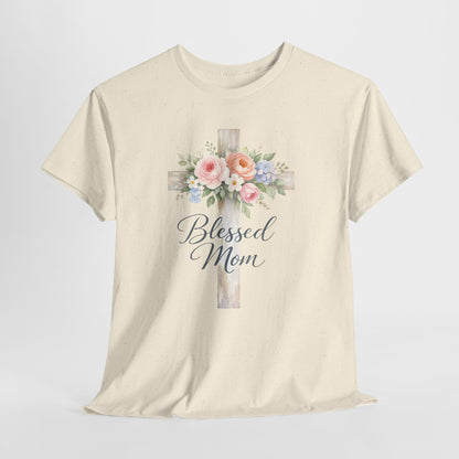 Blessed Mom Floral Cross T-Shirt