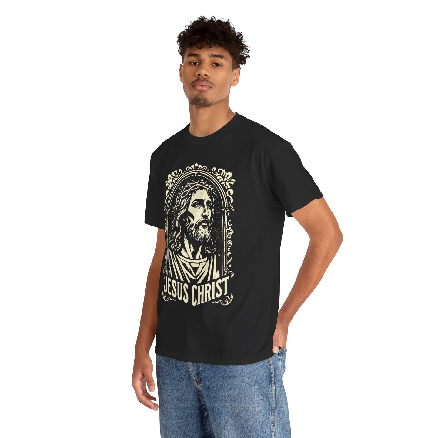 Jesus Christ Front Graphic Tee - Vintage Ornate T-Shirt