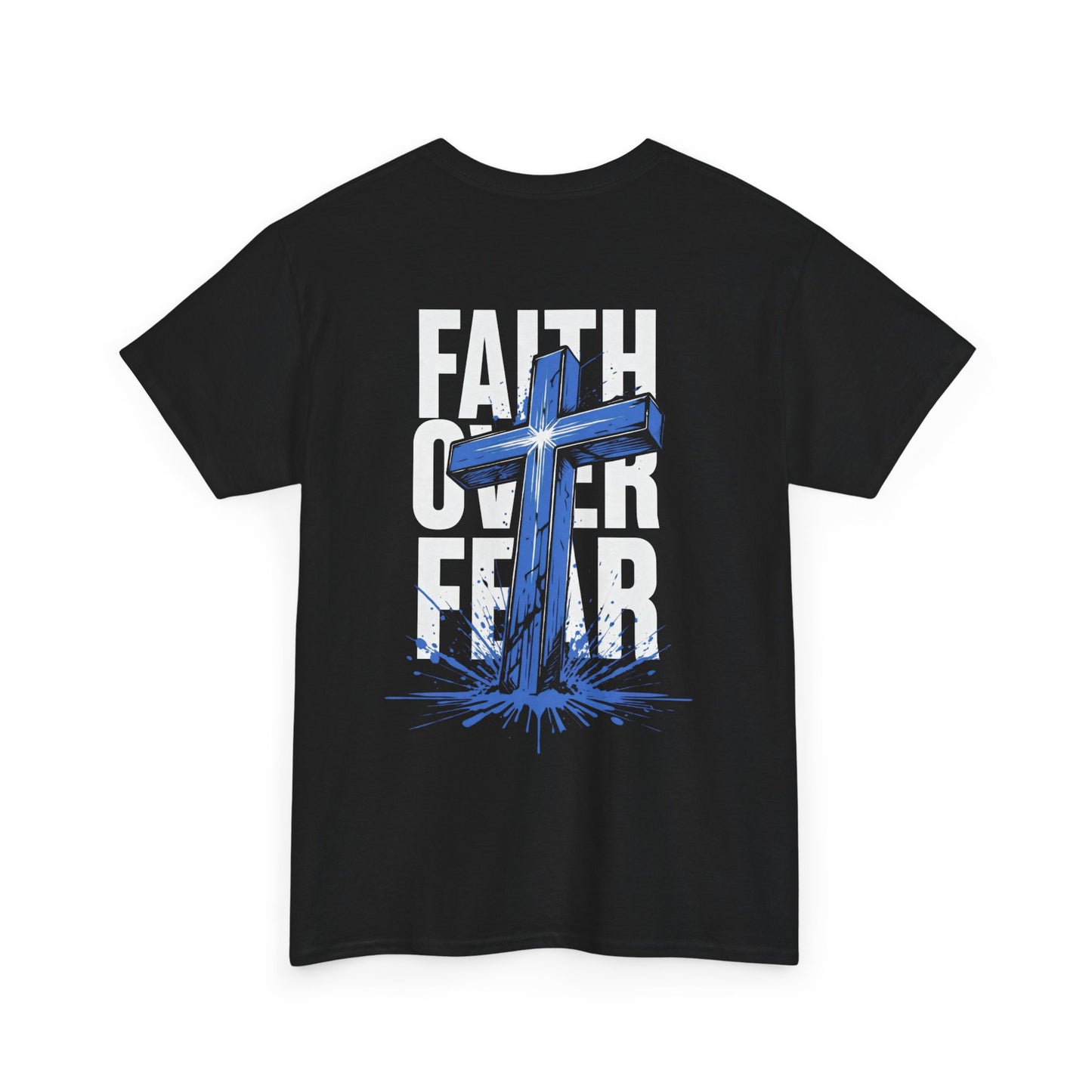 Faith Over Fear T-Shirt — BLUE Christian Cross Inspirational Tee