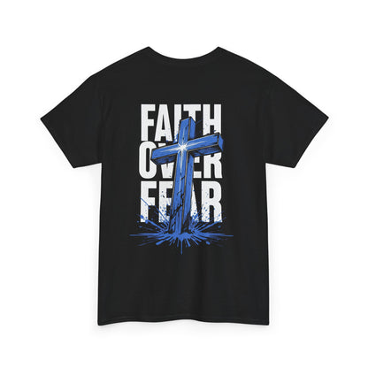 Faith Over Fear T-Shirt — BLUE Christian Cross Inspirational Tee