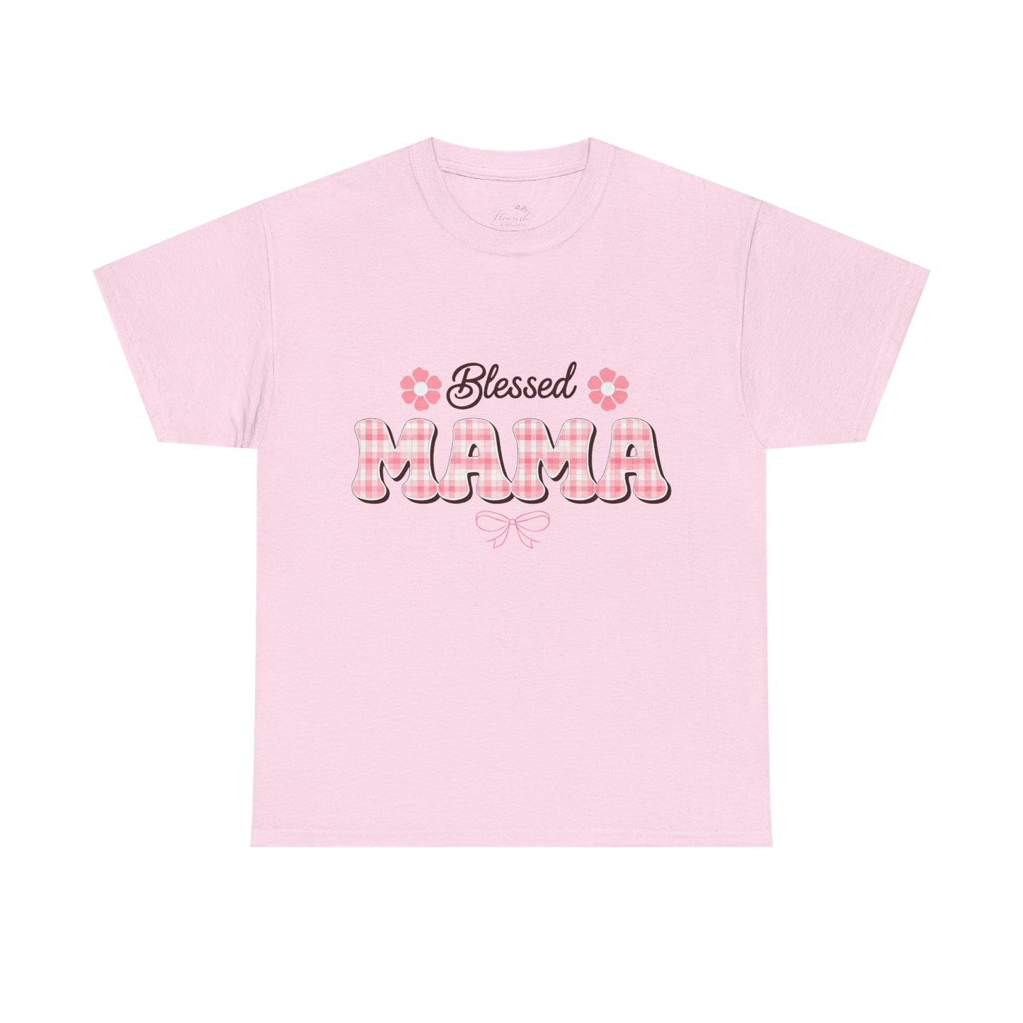Blessed Mama Tee — Pink Plaid Mom Shirt