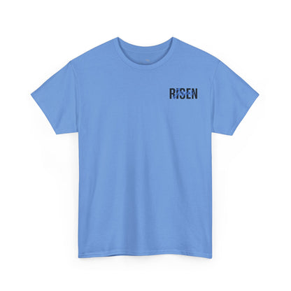 BLUE Risen Jesus Tee — Christian Easter Shirt with Crown of Thorns Design